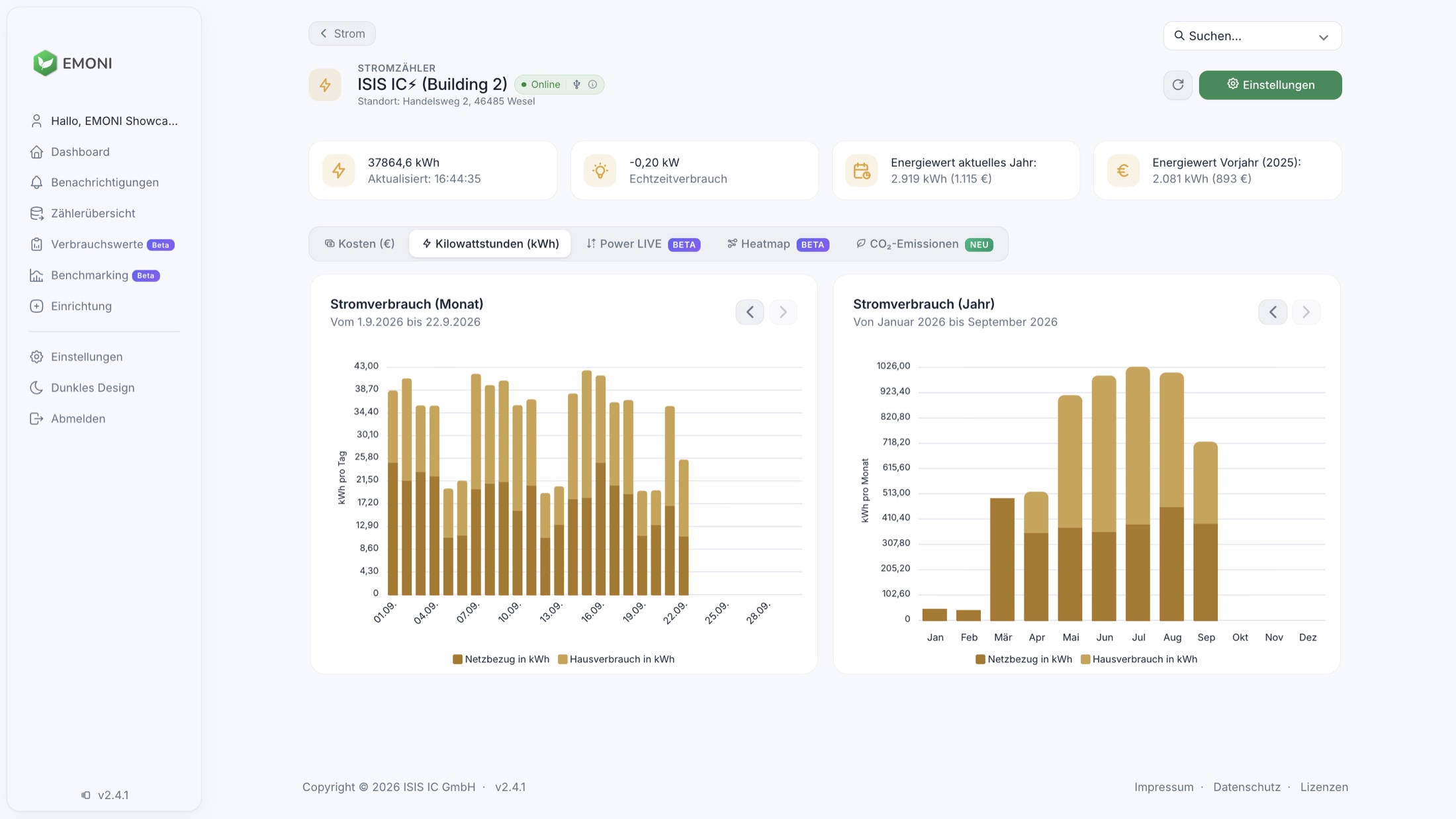 EMONI App: Stromverbrauch in kWh pro Tag und pro Monat